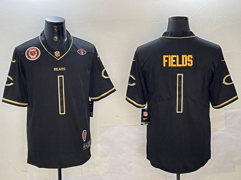 Men Chicago Bears #1 Fields Black Gold Throwback 2024 Nike Limited NFL Jersey style 5->chicago bears->NFL Jersey